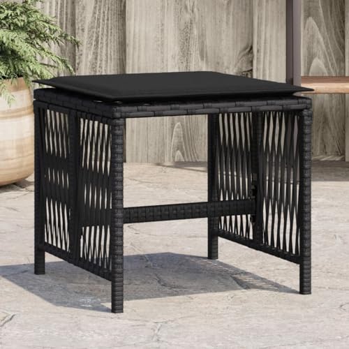 Iiaky Gartenhocker mit Kissen Hocker Outdoor Garten Hocker FüR Draussen Sitzhocker Outdoor 4 STK. Schwarz 41x41x36 cm Poly Rattan // 365056 von Iiaky