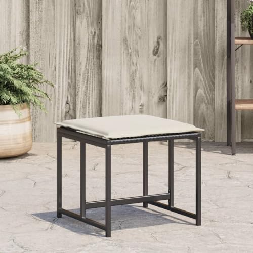 Iiaky Gartenhocker mit Kissen Hocker Outdoor Garten Hocker FüR Draussen Sitzhocker Outdoor 4 STK. Schwarz Poly Rattan // 4008576 von Iiaky