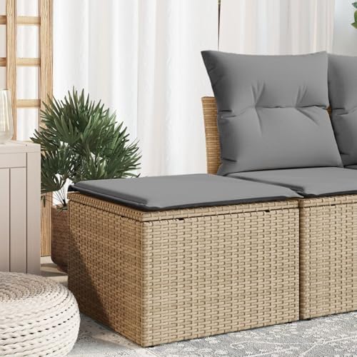 Iiaky Gartenhocker mit Kissen Hocker Outdoor Garten Hocker FüR Draussen Sitzhocker Outdoor Beige 55x55x37 cm Poly Rattan // 366090 von Iiaky