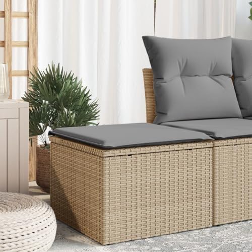 Iiaky Gartenhocker mit Kissen Hocker Outdoor Garten Hocker FüR Draussen Sitzhocker Outdoor Beige 55x55x37 cm Poly Rattan // 366092 von Iiaky
