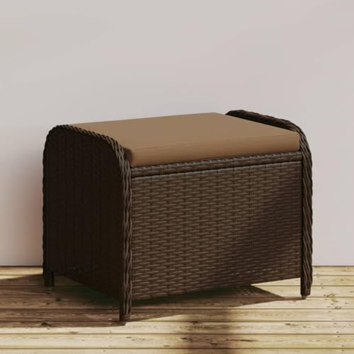 Iiaky Gartenhocker mit Kissen Hocker Outdoor Garten Hocker FüR Draussen Sitzhocker Outdoor Braun 58x46x46 cm Poly Rattan von Iiaky