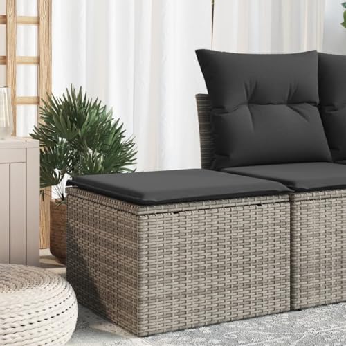 Iiaky Gartenhocker mit Kissen Hocker Outdoor Garten Hocker FüR Draussen Sitzhocker Outdoor Grau 55x55x37 cm Poly Rattan // 366117 von Iiaky