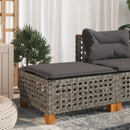 Iiaky Gartenhocker mit Kissen Hocker Outdoor Garten Hocker FüR Draussen Sitzhocker Outdoor Grau 63,5x56x32 cm Poly Rattan // 365933 von Iiaky