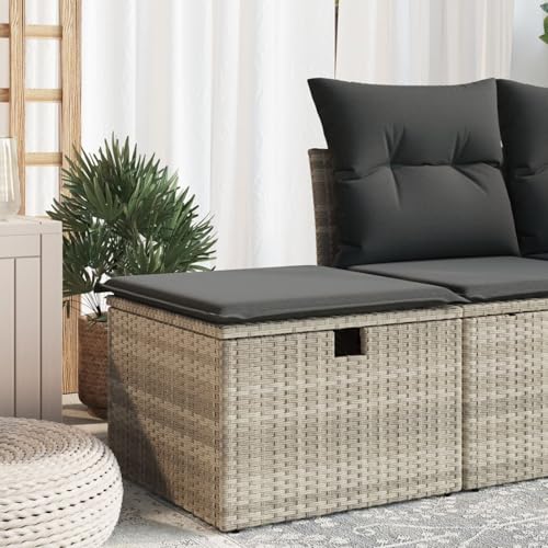 Iiaky Gartenhocker mit Kissen Hocker Outdoor Garten Hocker FüR Draussen Sitzhocker Outdoor Hellgrau 55x55x37 cm Poly Rattan // 366180 von Iiaky