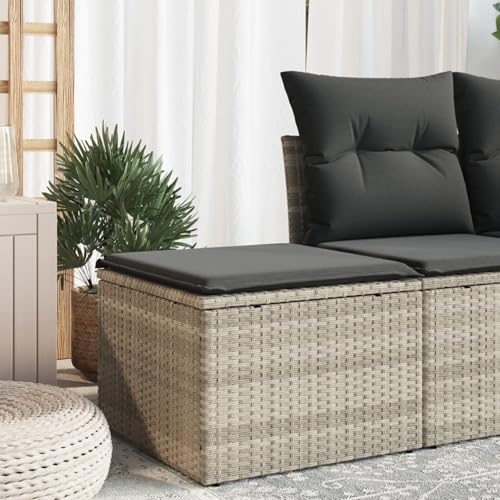 Iiaky Gartenhocker mit Kissen Hocker Outdoor Garten Hocker FüR Draussen Sitzhocker Outdoor Hellgrau 55x55x37 cm Poly Rattan // 366181 von Iiaky