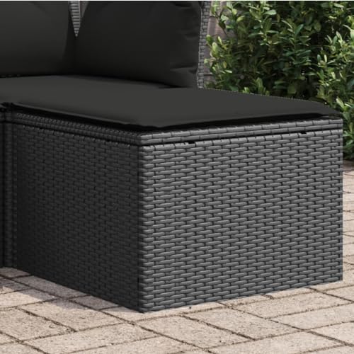 Iiaky Gartenhocker mit Kissen Hocker Outdoor Garten Hocker FüR Draussen Sitzhocker Outdoor Schwarz 55x55x37 cm Poly Rattan // 365966 von Iiaky