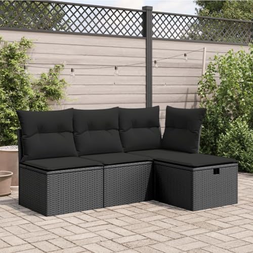 Iiaky Gartenhocker mit Kissen Hocker Outdoor Garten Hocker FüR Draussen Sitzhocker Outdoor Schwarz 55x55x37 cm Poly Rattan // 365967 von Iiaky