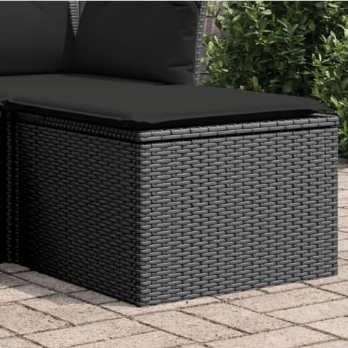 Iiaky Gartenhocker mit Kissen Hocker Outdoor Garten Hocker FüR Draussen Sitzhocker Outdoor Schwarz 55x55x37 cm Poly Rattan // 365968 von Iiaky