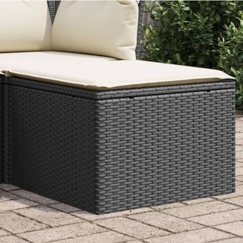 Iiaky Gartenhocker mit Kissen Hocker Outdoor Garten Hocker FüR Draussen Sitzhocker Outdoor Schwarz 55x55x37 cm Poly Rattan // 366001 von Iiaky