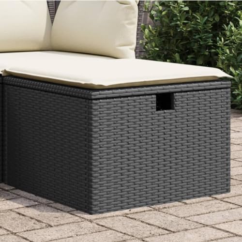 Iiaky Gartenhocker mit Kissen Hocker Outdoor Garten Hocker FüR Draussen Sitzhocker Outdoor Schwarz 55x55x37 cm Poly Rattan // 366002 von Iiaky
