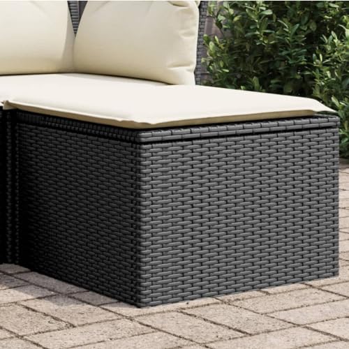 Iiaky Gartenhocker mit Kissen Hocker Outdoor Garten Hocker FüR Draussen Sitzhocker Outdoor Schwarz 55x55x37 cm Poly Rattan // 366003 von Iiaky