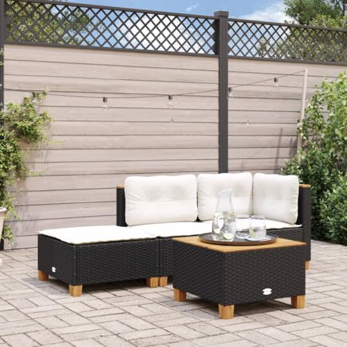 Iiaky Gartenhocker mit Kissen Hocker Outdoor Garten Hocker FüR Draussen Sitzhocker Outdoor Schwarz 63,5x56x32 cm Poly Rattan // 365911 von Iiaky