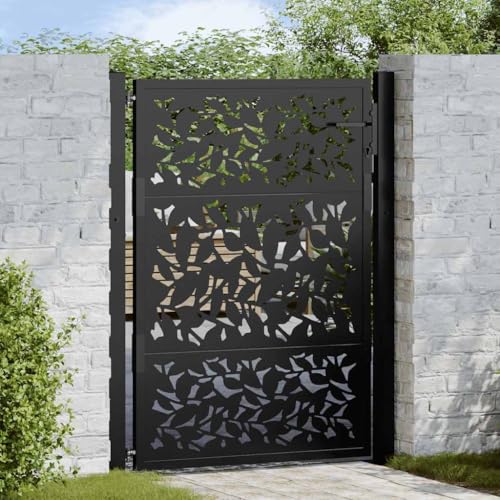 Iiaky Gartentor 105x130 cm Gartentor Metall 130cm hoch Gartentür Metall Einfahrtstor Gartenpforte Hoftor Gartentor Stahl -Schwarz-105 x 130 cm/Blätterdesign von Iiaky