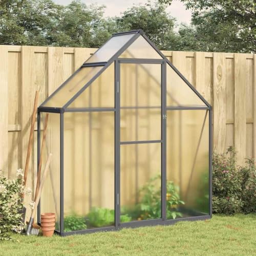 Iiaky Gewächshaus mit Fundamentrahmen Gewächshaus Aluminium Gewächshaus Winterfest Garten Treibhaus Pflanzenhaus-Anthrazit-169 x 58 x 195 cm von Iiaky