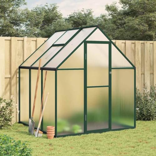 Iiaky Gewächshaus mit Fundamentrahmen Gewächshaus Aluminium Gewächshaus Winterfest Garten Treibhaus Pflanzenhaus-Grün-169 x 169 x 195 cm von Iiaky