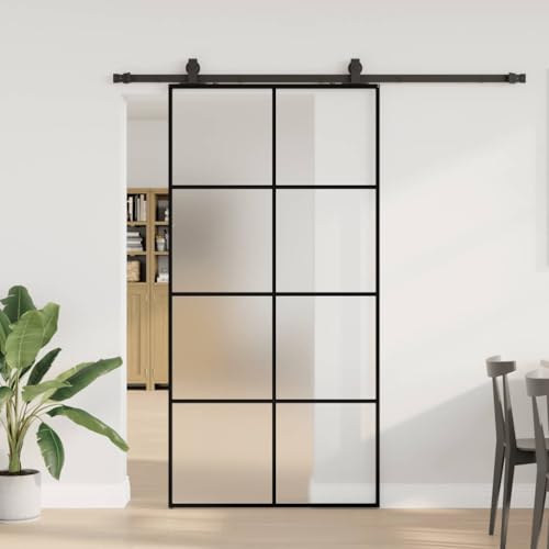 Iiaky Glasschiebetür Komplettset Schiebetür mit Beschlag Schiebetür mit ESG-Sicherheitsglas Glastür Zimmertür ESG-Glas-Mattiert-102.5 x 205 cm (200 cm Sliding Rail) von Iiaky