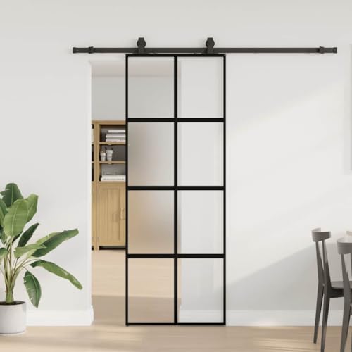 Iiaky Glasschiebetür Komplettset Schiebetür mit Beschlag Schiebetür mit ESG-Sicherheitsglas Glastür Zimmertür ESG-Glas-Mattiert-76 x 205 cm (200 cm Gleitschiene) von Iiaky
