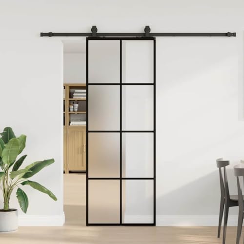 Iiaky Glasschiebetür Komplettset Schiebetür mit Beschlag Schiebetür mit ESG-Sicherheitsglas Glastür Zimmertür ESG-Glas-Mattiert-76 x 205 cm (213 cm Sliding Rail) von Iiaky