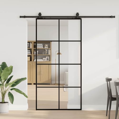 Iiaky Glasschiebetür Komplettset Schiebetür mit Beschlag Schiebetür mit ESG-Sicherheitsglas Glastür Zimmertür ESG-Glas-Transparent-102.5 x 205 cm (213 cm Sliding Rail) von Iiaky