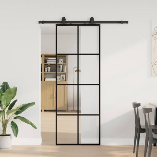 Iiaky Glasschiebetür Komplettset Schiebetür mit Beschlag Schiebetür mit ESG-Sicherheitsglas Glastür Zimmertür ESG-Glas-Transparent-76 x 205 cm (152.5 cm Sliding Rail) von Iiaky