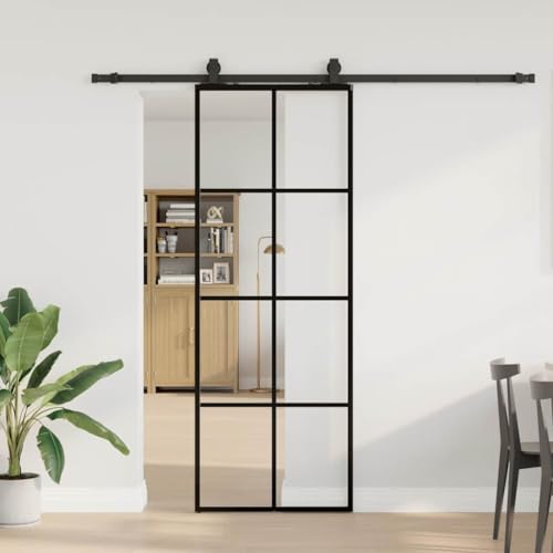Iiaky Glasschiebetür Komplettset Schiebetür mit Beschlag Schiebetür mit ESG-Sicherheitsglas Glastür Zimmertür ESG-Glas-Transparent-76 x 205 cm (213 cm Sliding Rail) von Iiaky