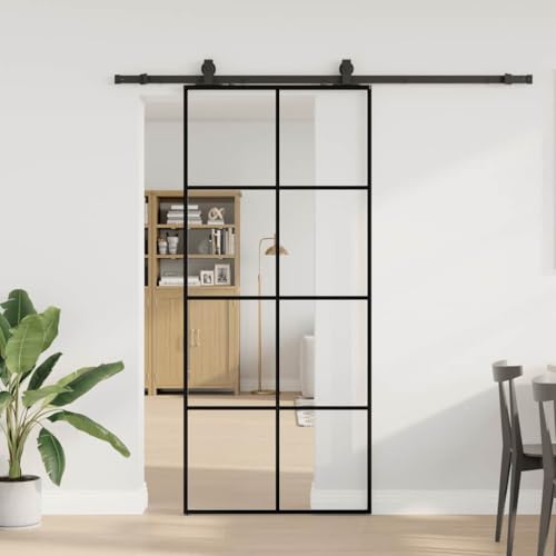 Iiaky Glasschiebetür Komplettset Schiebetür mit Beschlag Schiebetür mit ESG-Sicherheitsglas Glastür Zimmertür ESG-Glas-Transparent-90 x 205 cm (200 cm Gleitschiene) von Iiaky