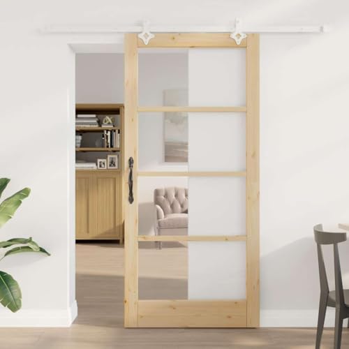 Iiaky Glasschiebetür Komplettset mit tür Schiebetür Metall Schiebetür Tür Zimmertür mit Griffstange -Natur und Weiß-93 x 202 cm/200 cm Iiaky Glasschiebetür Komplettset mit tür Schiebetür Metall Schiebetür Tür Zimmertür mit Griffstange -Natur und Weiß-93 x 202 cm/200 cm von Iiaky