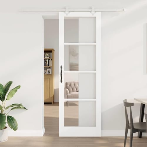 Iiaky Glasschiebetür Komplettset mit tür Schiebetür Metall Schiebetür Tür Zimmertür mit Griffstange -Weiß-78 x 232 cm/200 cm von Iiaky