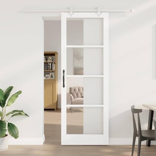 Iiaky Glasschiebetür Komplettset mit tür Schiebetür Metall Schiebetür Tür Zimmertür mit Griffstange -Weiß-83 x 232 cm/200 cm Iiaky Glasschiebetür Komplettset mit tür Schiebetür Metall Schiebetür Tür Zimmertür mit Griffstange -Weiß-83 x 232 cm/200 cm von Iiaky
