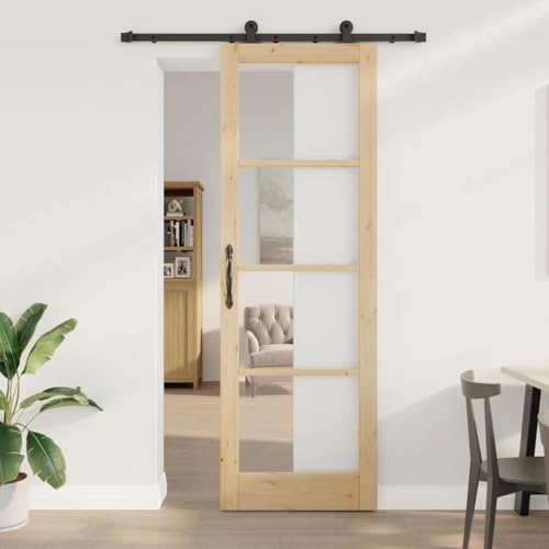 Iiaky Glasschiebetür Komplettset mit tür Schiebetür mit Beschlag Glasschiebetür Metall Zimmertür für Schiebetüren Tür Innentüren Trennwände-Natur-78 x 232 cm/152.5 cm von Iiaky
