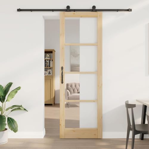 Iiaky Glasschiebetür Komplettset mit tür Schiebetür mit Beschlag Glasschiebetür Metall Zimmertür für Schiebetüren Tür Innentüren Trennwände-Natur-78 x 232 cm/213.5 cm von Iiaky