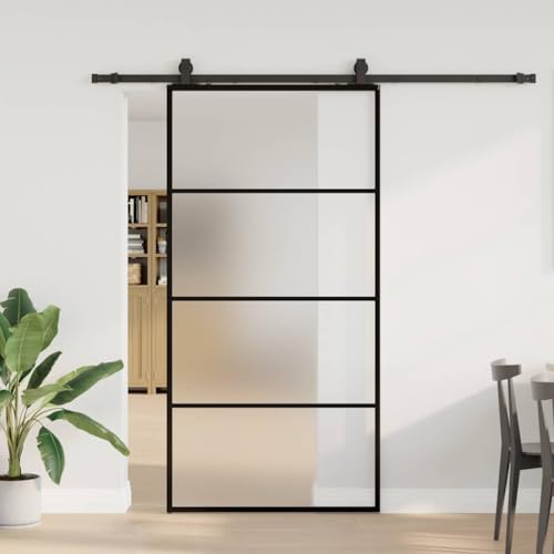 Iiaky Glasschiebetür Komplettset mit tür Schiebetür mit Beschlag Glastür Sicherheitsglas Zimmertür ESG Glas-Mattiert-102.5 x 205 cm (213 cm Sliding Rail) von Iiaky