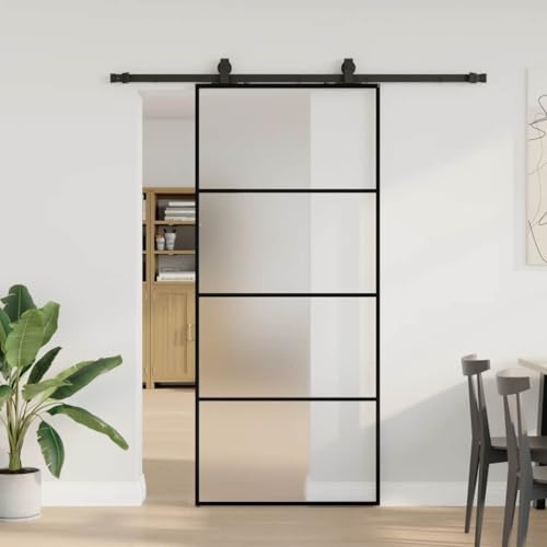 Iiaky Glasschiebetür Komplettset mit tür Schiebetür mit Beschlag Glastür Sicherheitsglas Zimmertür ESG Glas-Mattiert-90 x 205 cm (183 cm Gleitschiene) von Iiaky