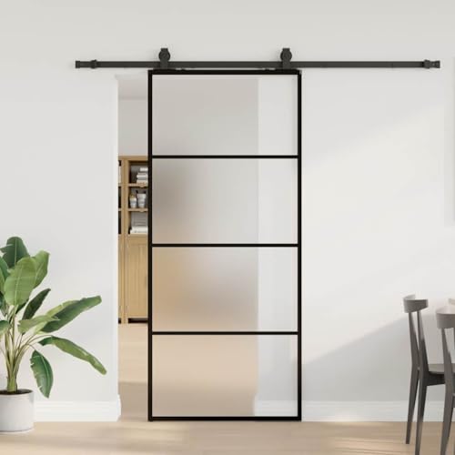 Iiaky Glasschiebetür Komplettset mit tür Schiebetür mit Beschlag Glastür Sicherheitsglas Zimmertür ESG Glas-Mattiert-90 x 205 cm (213 cm Sliding Rail) von Iiaky