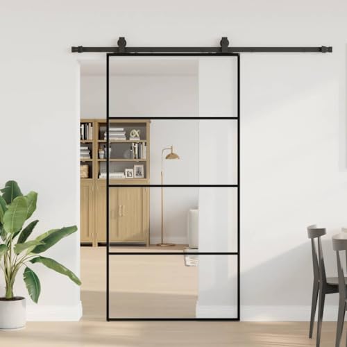 Iiaky Glasschiebetür Komplettset mit tür Schiebetür mit Beschlag Glastür Sicherheitsglas Zimmertür ESG Glas-Transparent-102.5 x 205 cm (200 cm Sliding Rail) von Iiaky