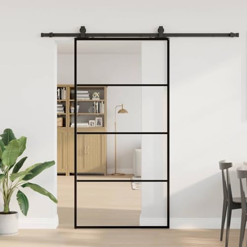 Iiaky Glasschiebetür Komplettset mit tür Schiebetür mit Beschlag Glastür Sicherheitsglas Zimmertür ESG Glas-Transparent-102.5 x 205 cm (213 cm Sliding Rail) von Iiaky