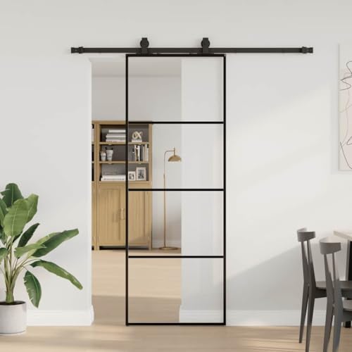 Iiaky Glasschiebetür Komplettset mit tür Schiebetür mit Beschlag Glastür Sicherheitsglas Zimmertür ESG Glas-Transparent-76 x 205 cm (183 cm Gleitschiene) von Iiaky
