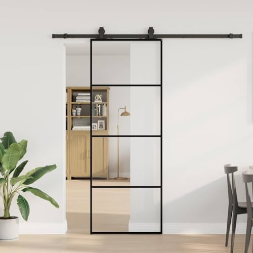 Iiaky Glasschiebetür Komplettset mit tür Schiebetür mit Beschlag Glastür Sicherheitsglas Zimmertür ESG Glas-Transparent-76 x 205 cm (200 cm Gleitschiene) von Iiaky