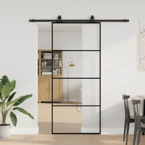 Iiaky Glasschiebetür Komplettset mit tür Schiebetür mit Beschlag Glastür Sicherheitsglas Zimmertür ESG Glas-Transparent-90 x 205 cm (183 cm Gleitschiene) von Iiaky