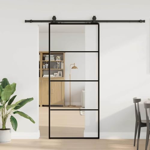 Iiaky Glasschiebetür Komplettset mit tür Schiebetür mit Beschlag Glastür Sicherheitsglas Zimmertür ESG Glas-Transparent-90 x 205 cm (213 cm Sliding Rail) von Iiaky
