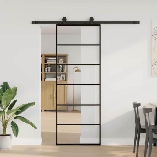 Iiaky Glasschiebetür Komplettset mit tür Schiebetür mit Beschlag Glastür Zimmertür ESG-76 x 205 cm (183 cm Gleitschiene)-Typ 3 von Iiaky