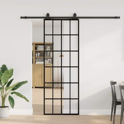 Iiaky Glasschiebetür Komplettset mit tür Schiebetür mit Beschlag Glastür Zimmertür ESG-76 x 205 cm (213 cm Sliding Rail)-Typ 5 von Iiaky