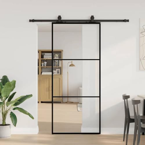 Iiaky Glasschiebetür Komplettset mit tür Schiebetür mit Beschlag Glastür Zimmertür ESG-90 x 205 cm (183 cm Gleitschiene)-Typ 1 von Iiaky