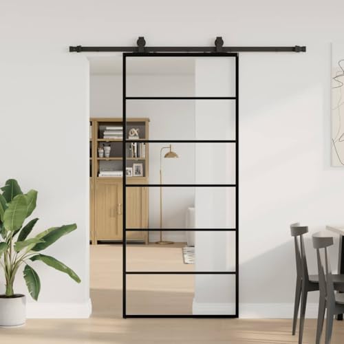 Iiaky Glasschiebetür Komplettset mit tür Schiebetür mit Beschlag Glastür Zimmertür ESG-90 x 205 cm (183 cm Gleitschiene)-Typ 3 von Iiaky