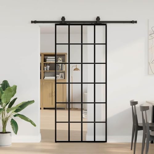 Iiaky Glasschiebetür Komplettset mit tür Schiebetür mit Beschlag Glastür Zimmertür ESG-90 x 205 cm (183 cm Gleitschiene)-Typ 5 von Iiaky