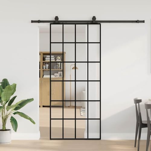 Iiaky Glasschiebetür Komplettset mit tür Schiebetür mit Beschlag Glastür Zimmertür ESG-90 x 205 cm (200 cm Gleitschiene)-Typ 5 von Iiaky
