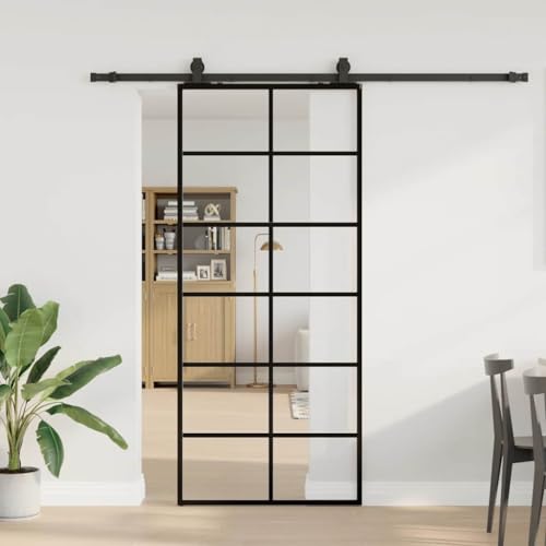 Iiaky Glasschiebetür Komplettset mit tür Schiebetür mit Beschlag Glastür Zimmertür ESG-90 x 205 cm (213 cm Sliding Rail)-Typ 4 von Iiaky