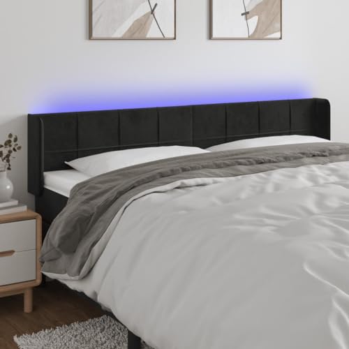 Iiaky LED Kopfteil Headboard for Bed Bett Kopfteil Bed Headboard Bettkopfteil Schwarz 163x16x78/88 cm Samt // 3123292 von Iiaky