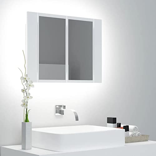 Iiaky LED-Spiegelschrank Weiß 60x12x45 cm Acryl Spiegelschrank Bad Mit Beleuchtung Alibertschrank Bad Mit Beleuchtung Bathroom Mirror Cabinet von Iiaky