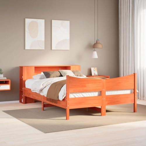 Iiaky Massivholzbett ohne Matratze Bed Frame Bettgestell Massivholzbett Betten Holzbett Wachsbraun 135x190 cm Kiefernholz // 3323310 von Iiaky